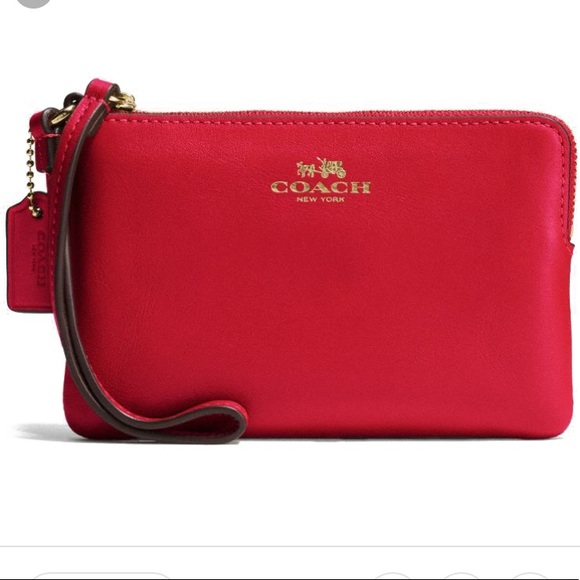 Coach Handbags - Coach Smooth Leather Corner Zip Wristlet Red